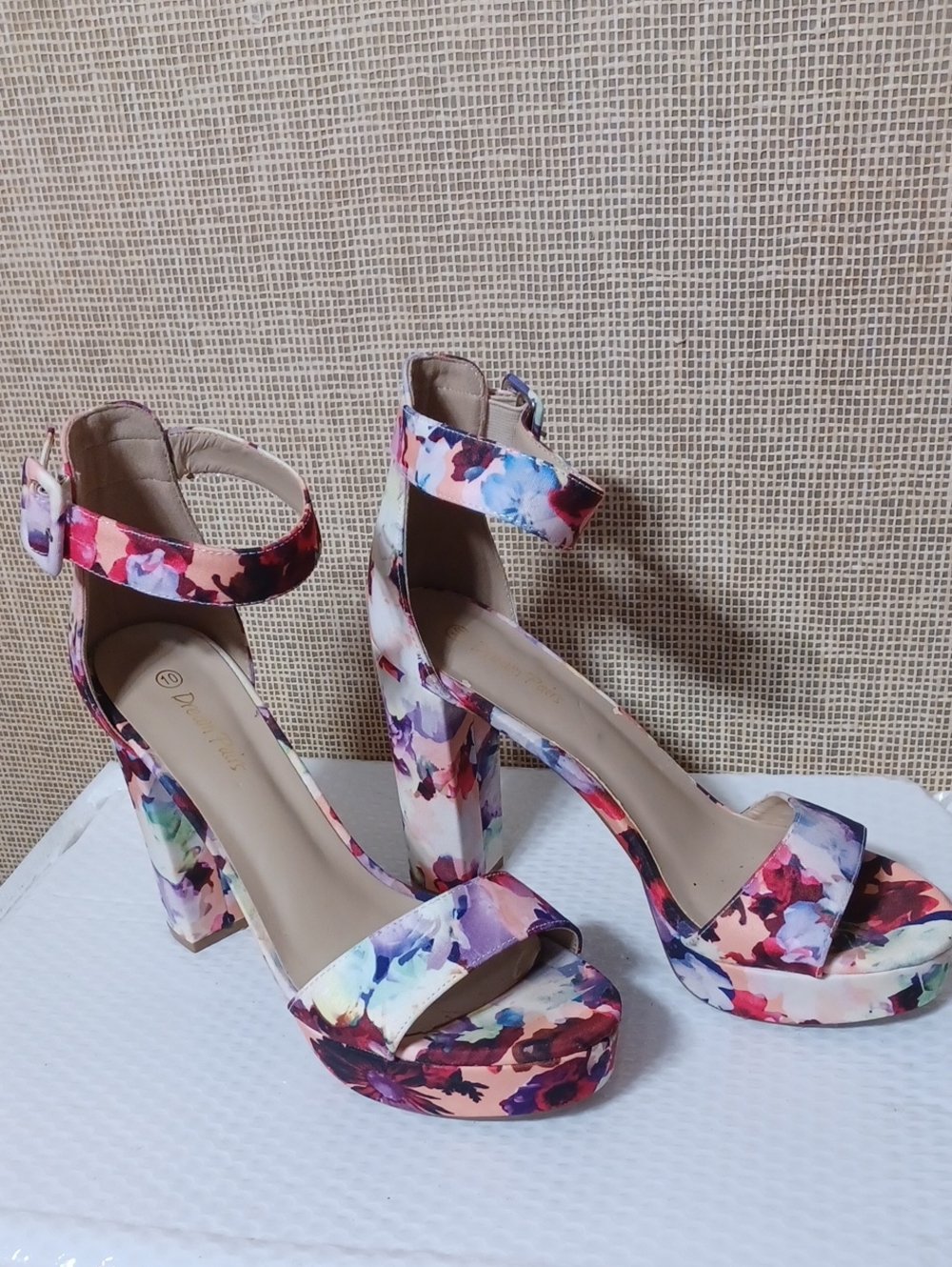 Floral Multi-Color Platform Ankle Strap Heels for Women